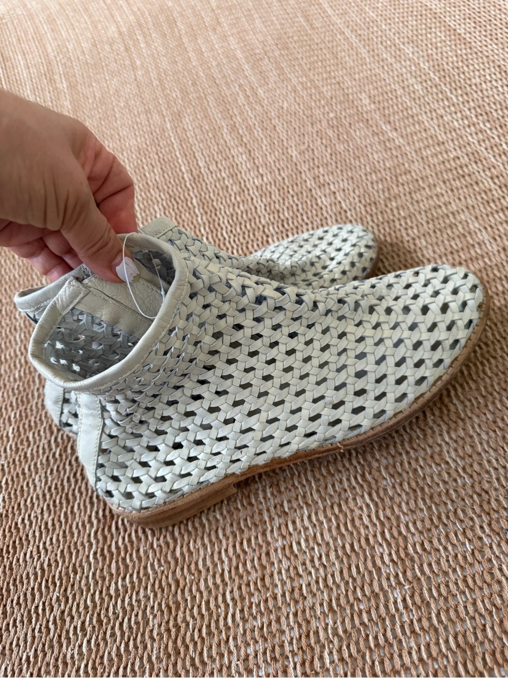 Free People Woven Leather Slip-On Ankle Boot in Light Gray